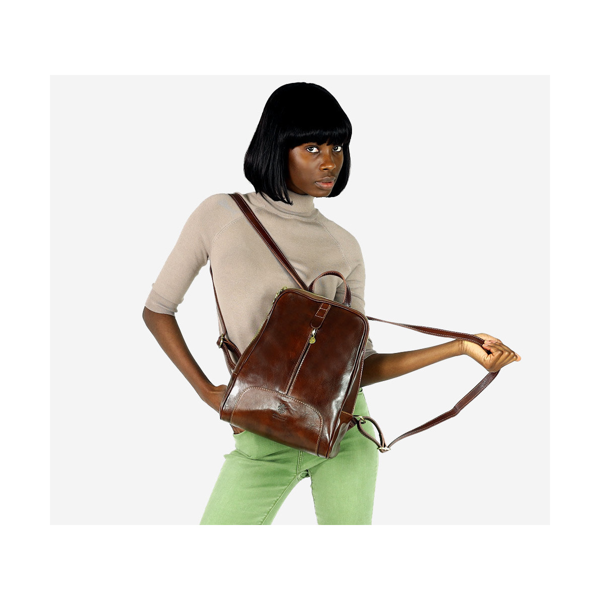 Kožený dámsky hnedý batoh Vera Pelle "BRONTE"