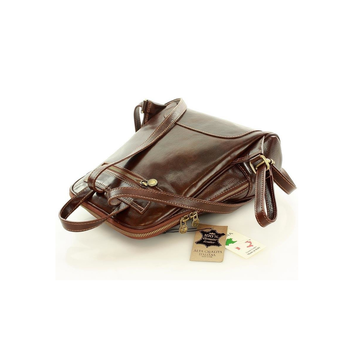 Kožený dámsky hnedý batoh Vera Pelle "BRONTE"