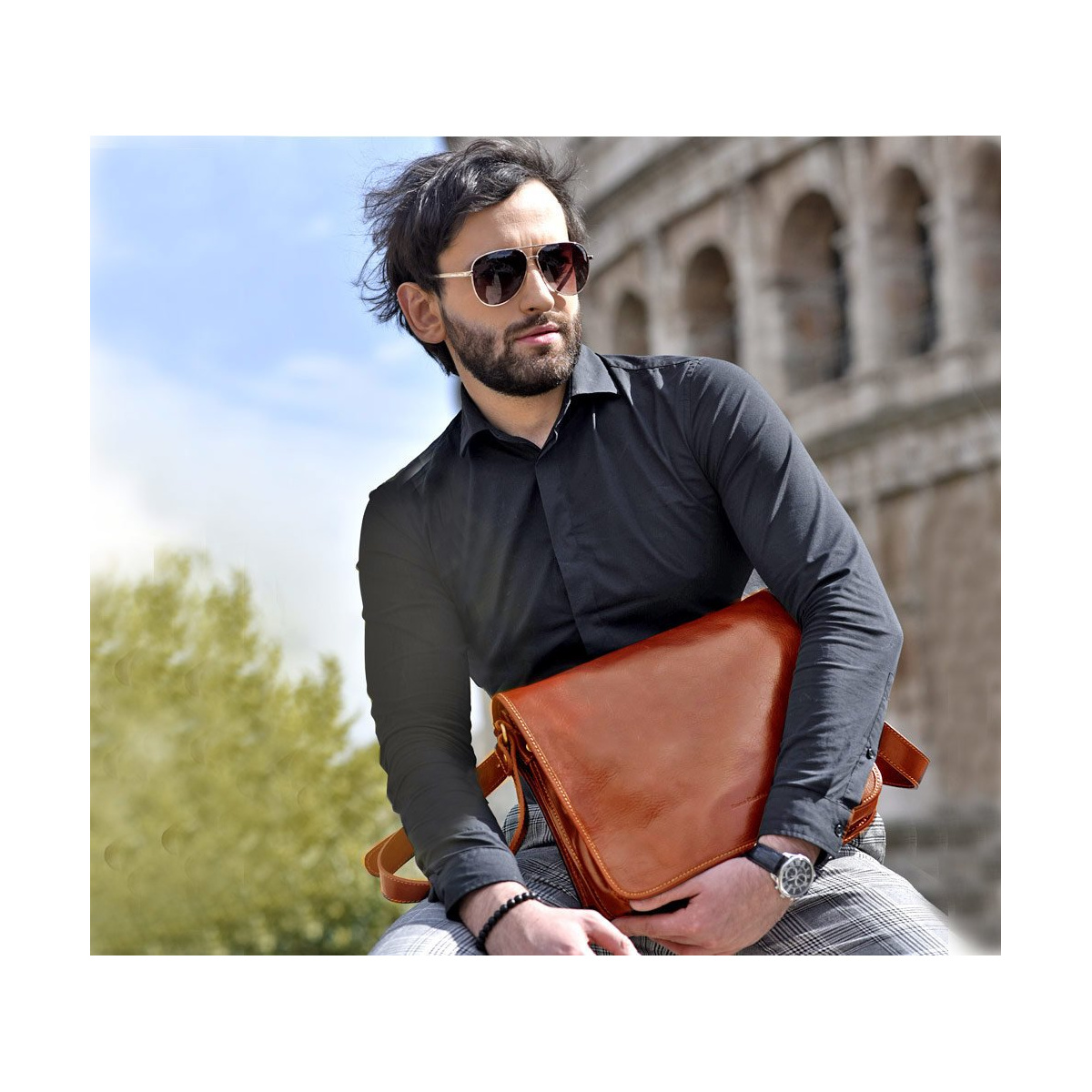 Kožená camel pánska taška na rameno crossbody Marco Mazzini Business Line