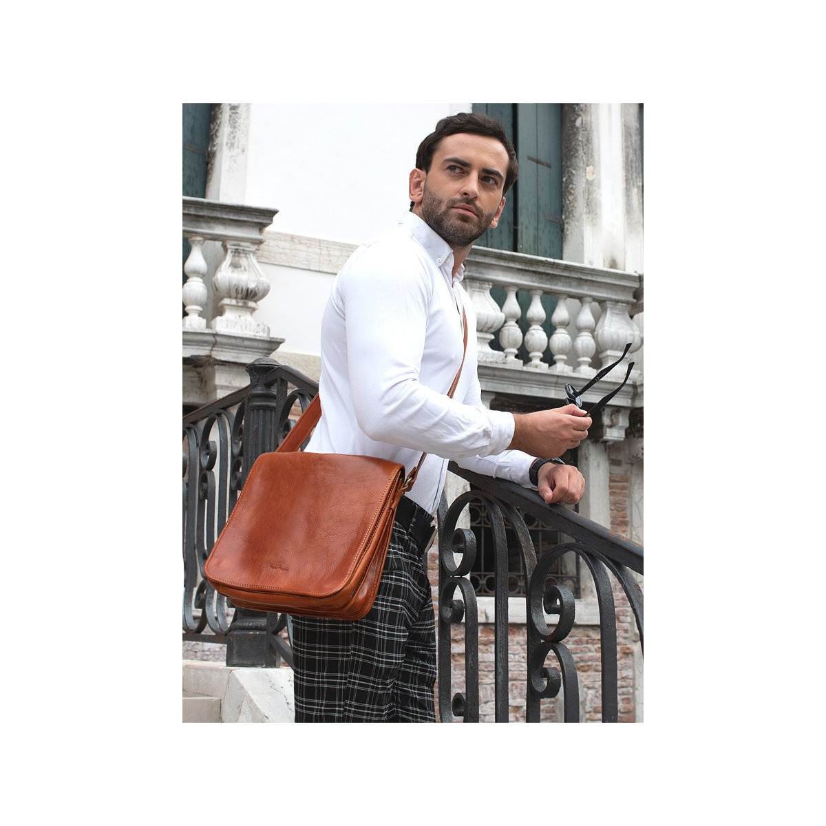 Kožená camel pánska taška na rameno crossbody Marco Mazzini Business Line