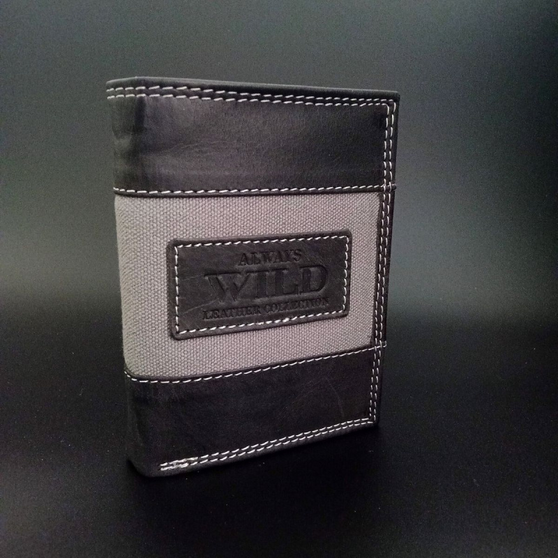 Pánska peňaženka čierna Always Wild Jeans kožená + tkanina