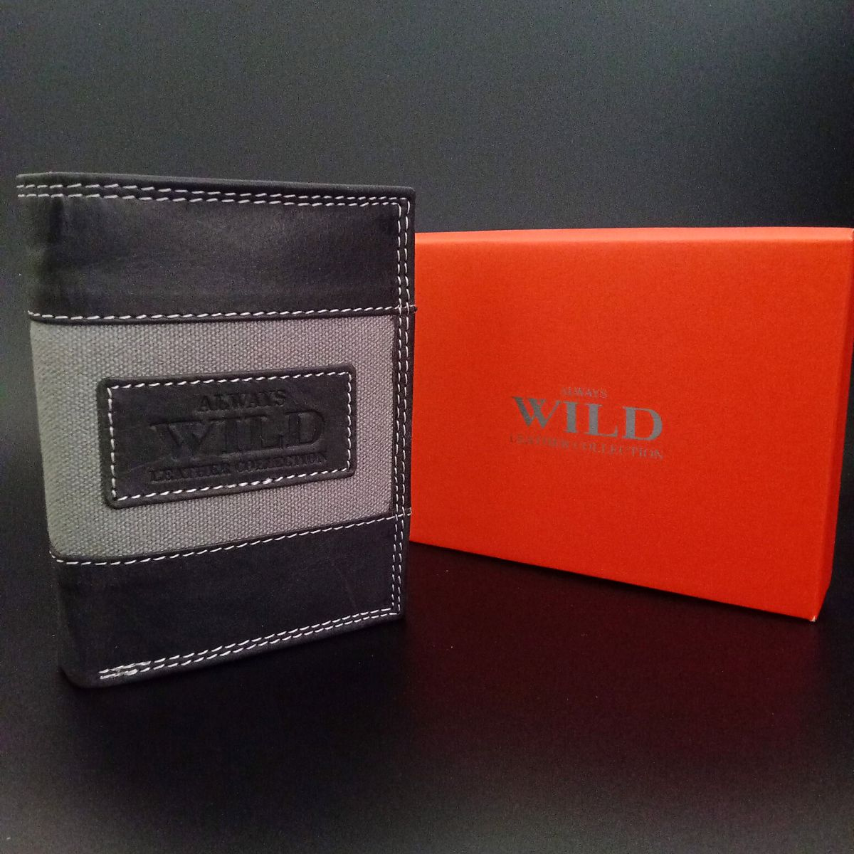 Pánska peňaženka čierna Always Wild Jeans kožená + tkanina