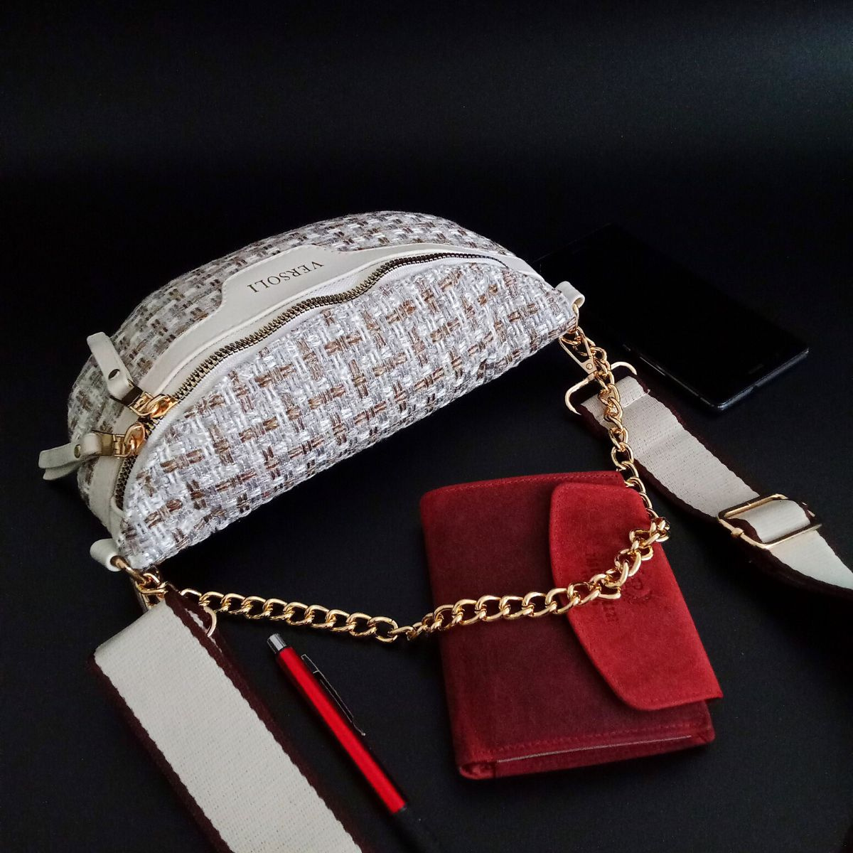 Dámska crossbody béžová kabelka prešívaná Versoli "LOLA"