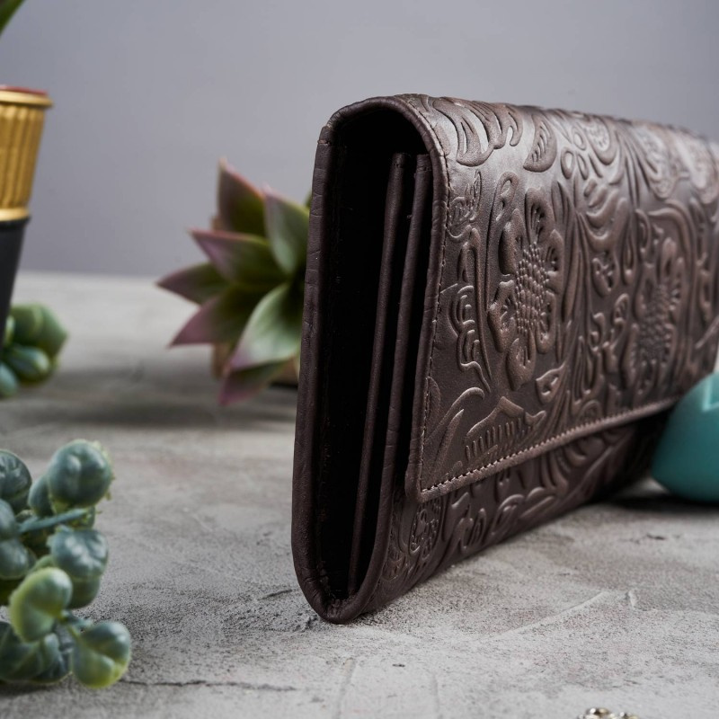 Kožená veľká hnedá dámska peňaženka Paolo Peruzzi VINTAGE FLOWERS