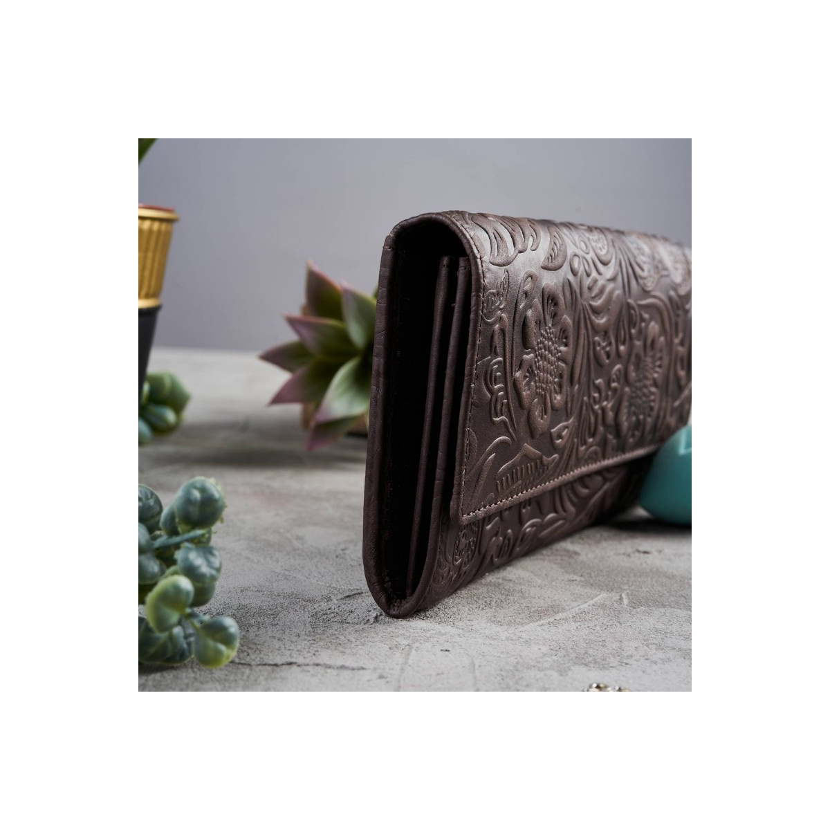 Kožená veľká hnedá dámska peňaženka Paolo Peruzzi VINTAGE FLOWERS