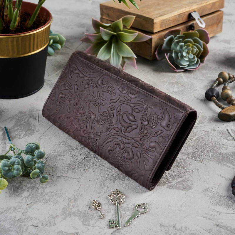 Kožená veľká hnedá dámska peňaženka Paolo Peruzzi VINTAGE FLOWERS