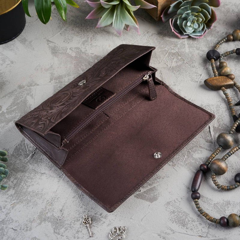 Kožená veľká hnedá dámska peňaženka Paolo Peruzzi VINTAGE FLOWERS