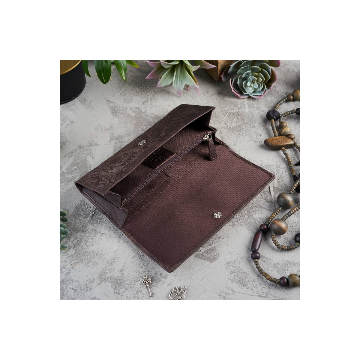 Kožená veľká hnedá dámska peňaženka Paolo Peruzzi VINTAGE FLOWERS