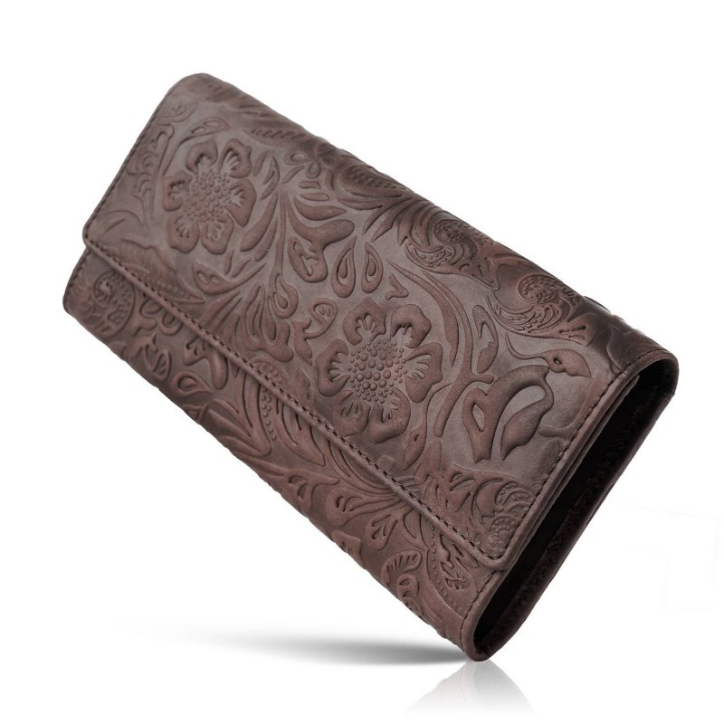 Kožená veľká hnedá dámska peňaženka Paolo Peruzzi VINTAGE FLOWERS