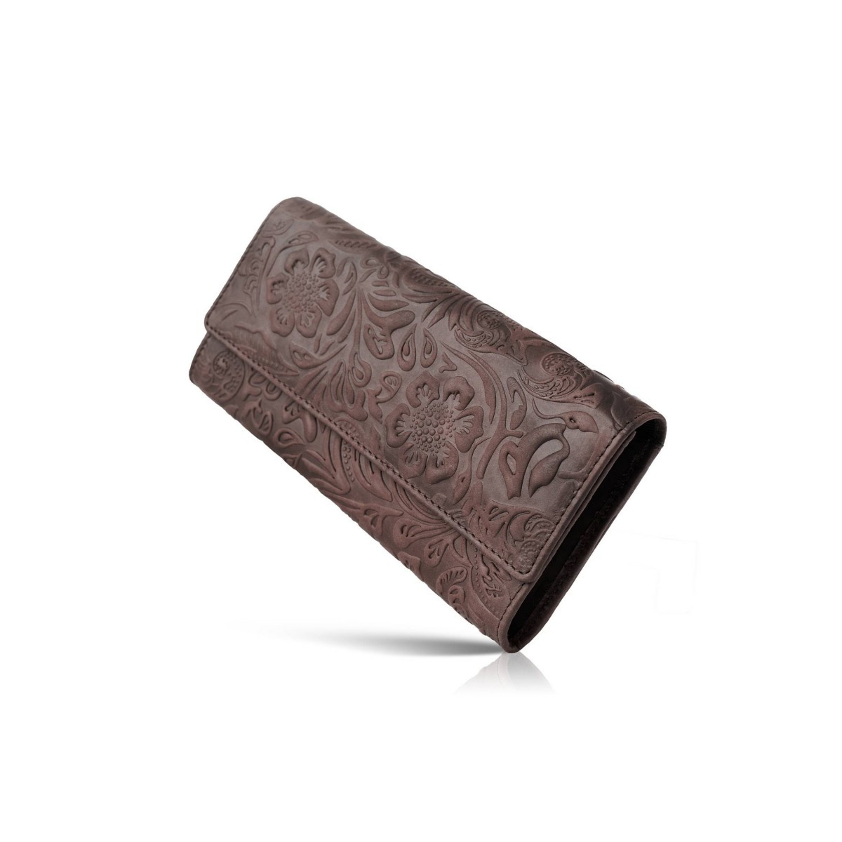 Kožená veľká hnedá dámska peňaženka Paolo Peruzzi VINTAGE FLOWERS