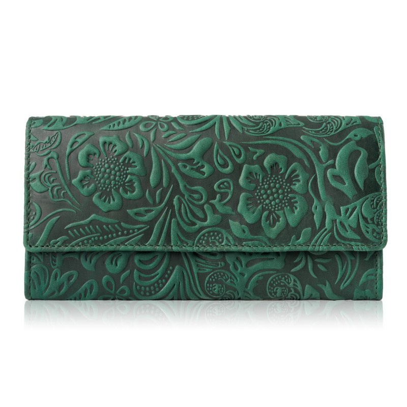 Kožená veľká zelená dámska peňaženka Paolo Peruzzi VINTAGE FLOWERS