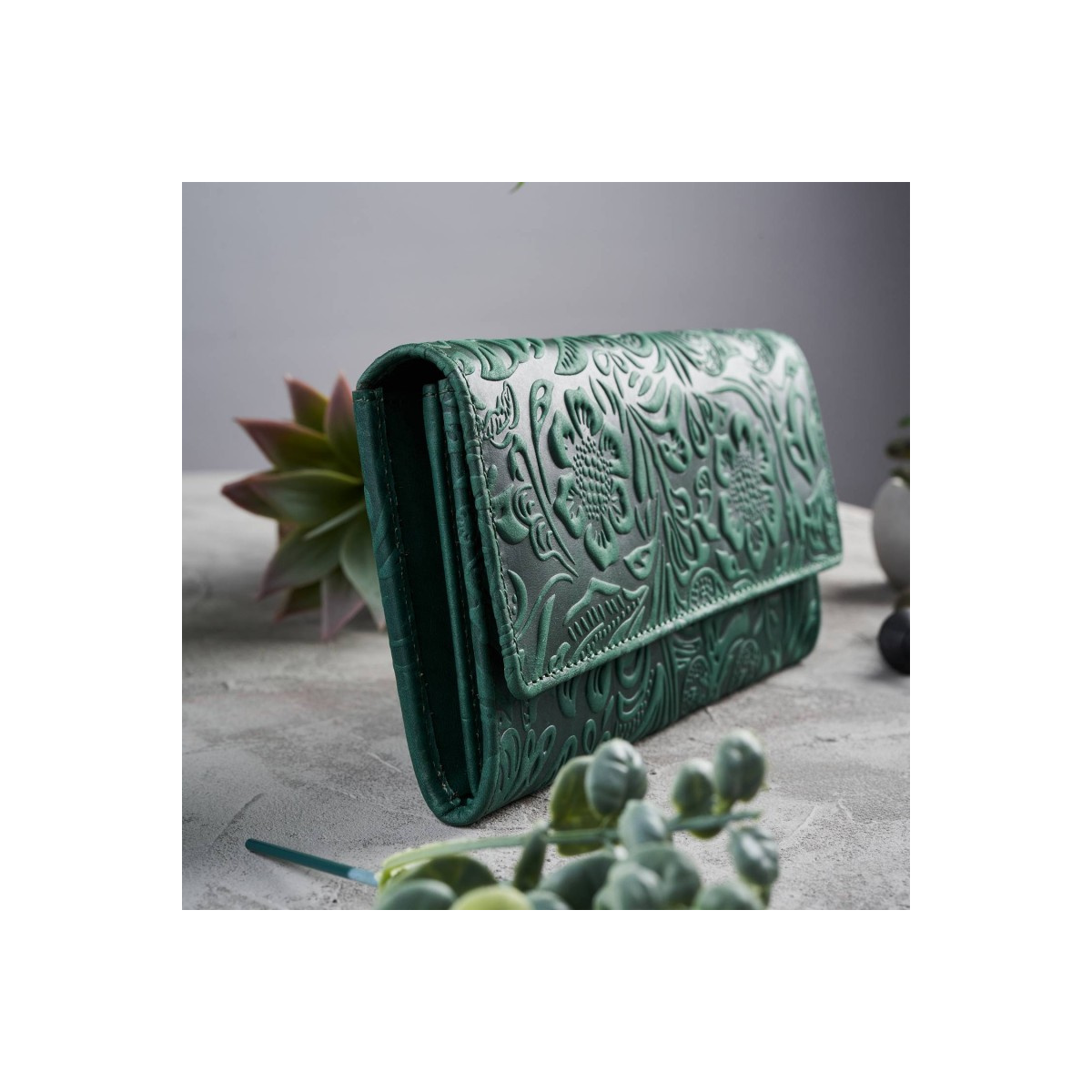 Kožená veľká zelená dámska peňaženka Paolo Peruzzi VINTAGE FLOWERS