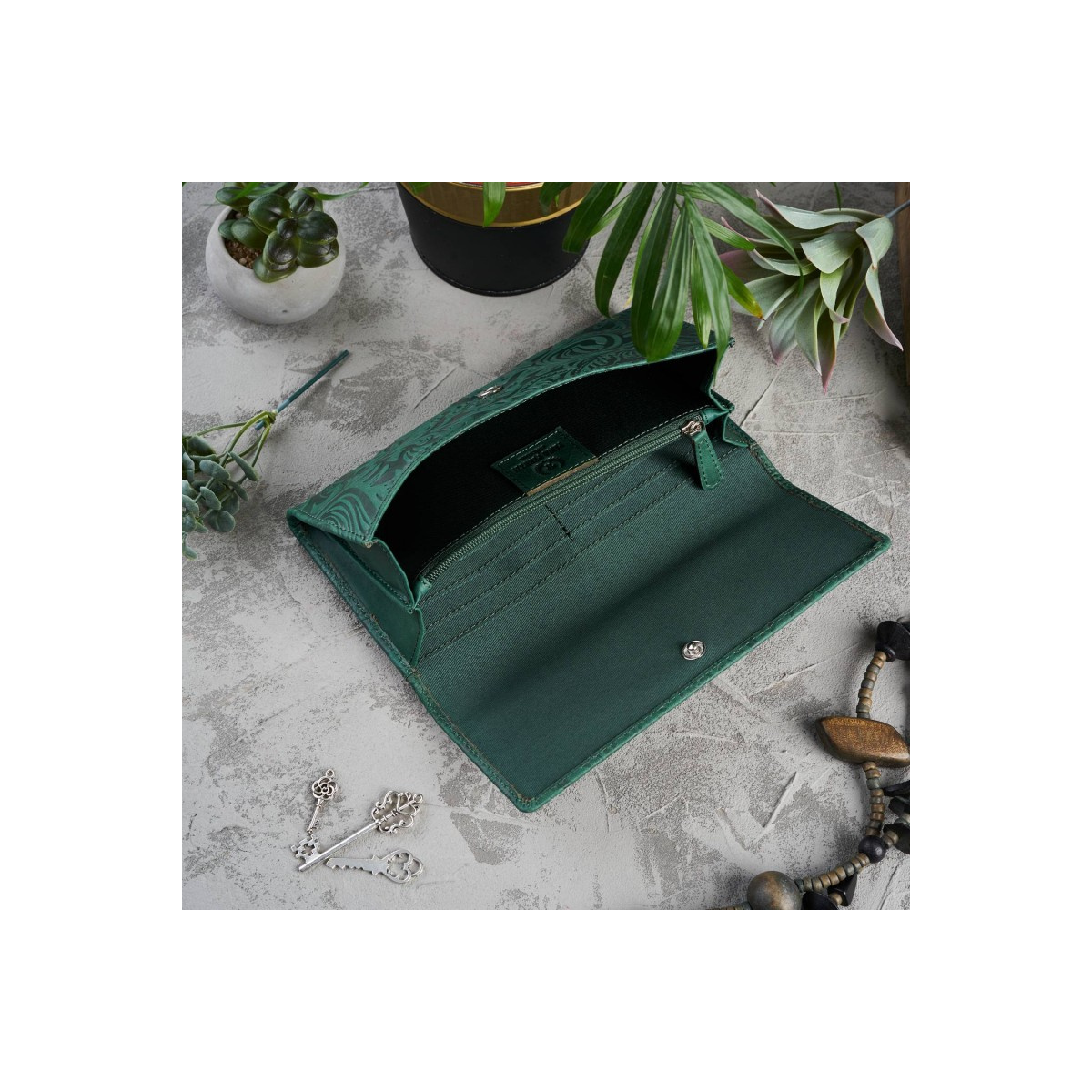 Kožená veľká zelená dámska peňaženka Paolo Peruzzi VINTAGE FLOWERS