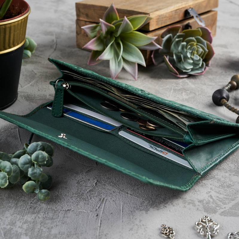 Kožená veľká zelená dámska peňaženka Paolo Peruzzi VINTAGE FLOWERS