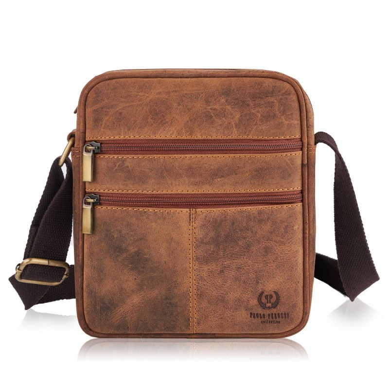 Kožená pánska hnedá vintage crossbody taška Paolo Peruzzi "VILLE"