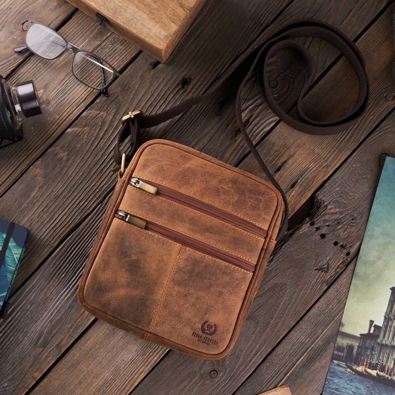 Kožená pánska hnedá vintage crossbody taška Paolo Peruzzi "VILLE"
