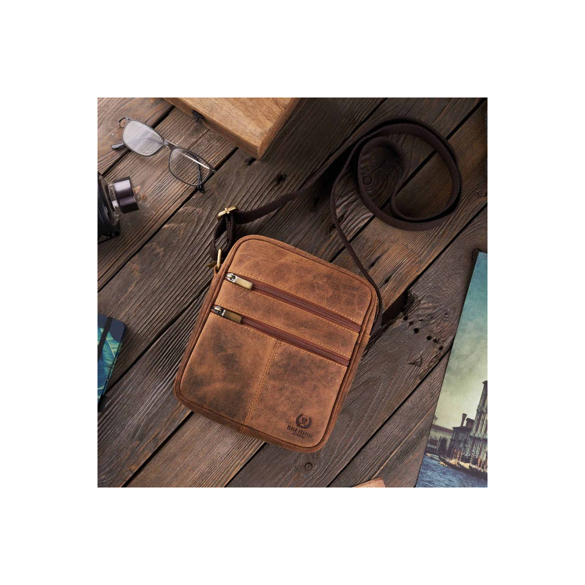 Kožená pánska hnedá vintage crossbody taška Paolo Peruzzi "VILLE"