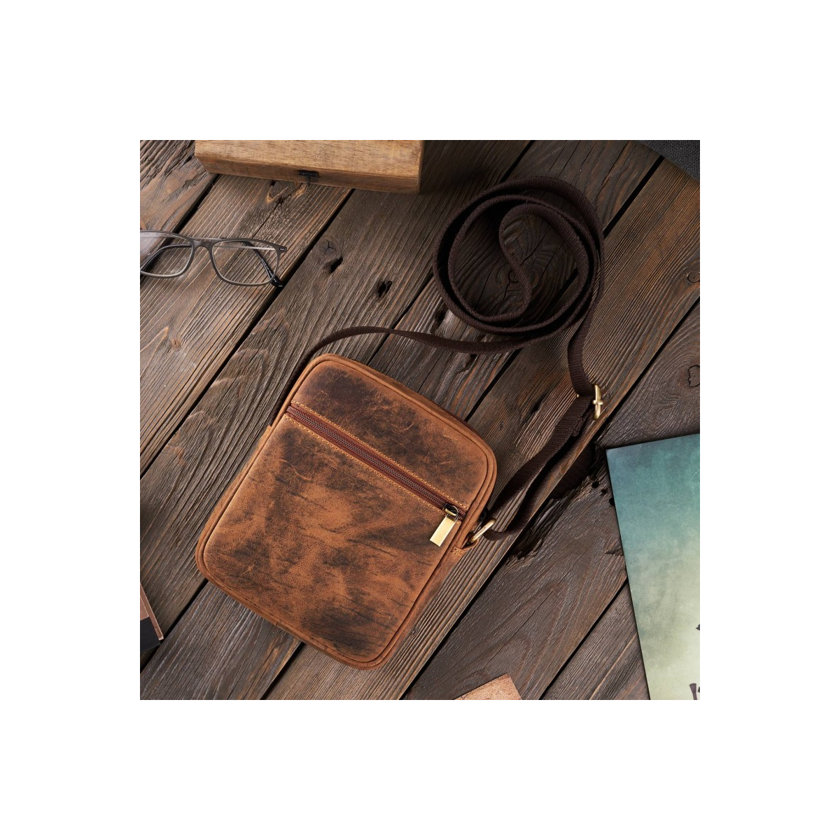 Kožená pánska hnedá crossbody taška DARBY