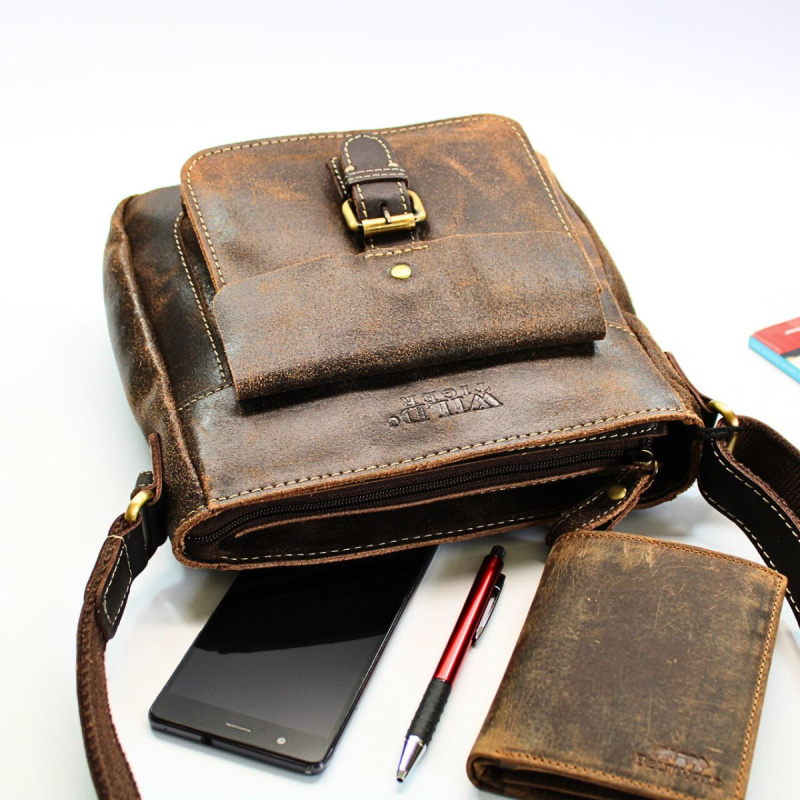 Kožená pánska hnedá crossbody taška FOREST