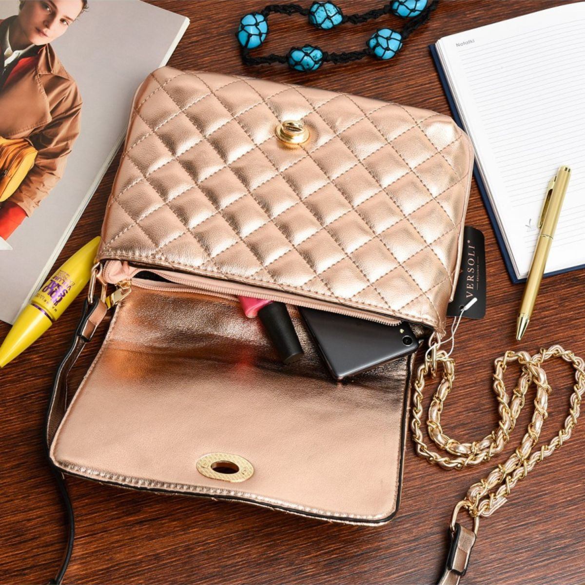 Kabelka crossbody medená prešívaná LETINA COPPER