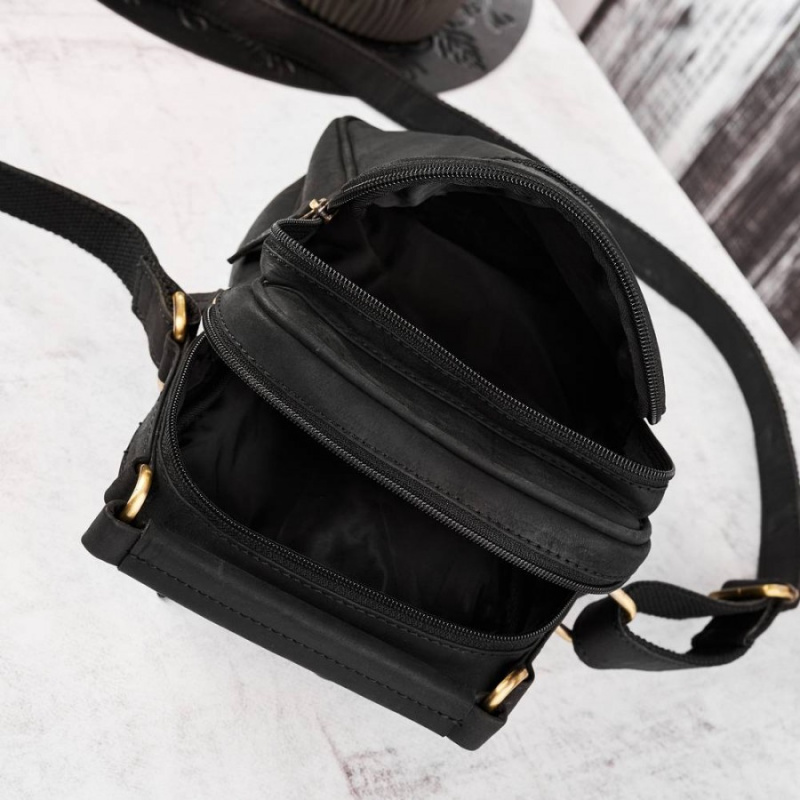 Kožená pánska crossbody taška Peruzzi čierna