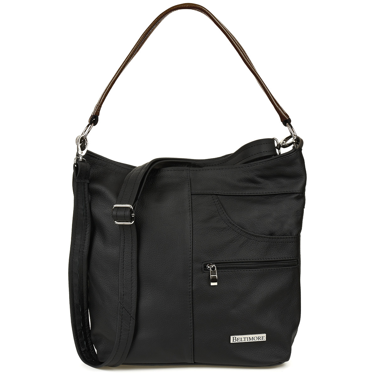 Kožená dámska čierna kabelka na rameno Beltimore PREMIUM