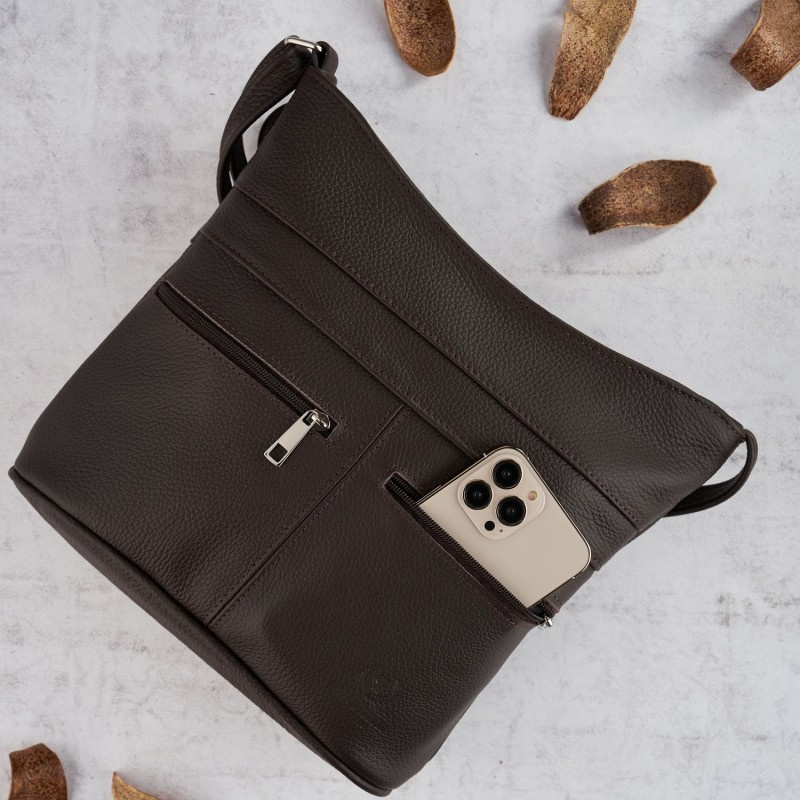 Kožená dámska hnedá crossbody kabelka PALOMA