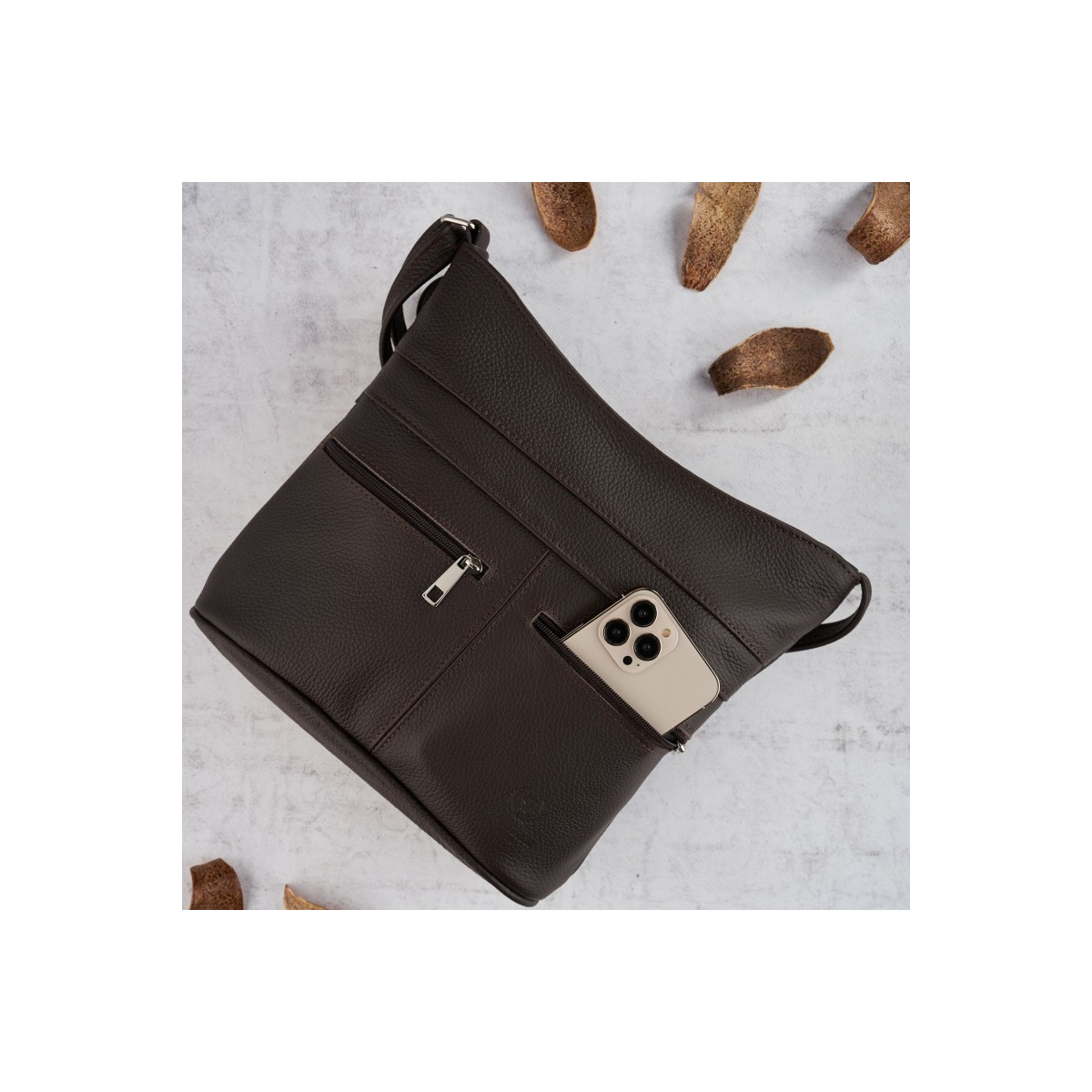 Kožená dámska hnedá crossbody kabelka PALOMA