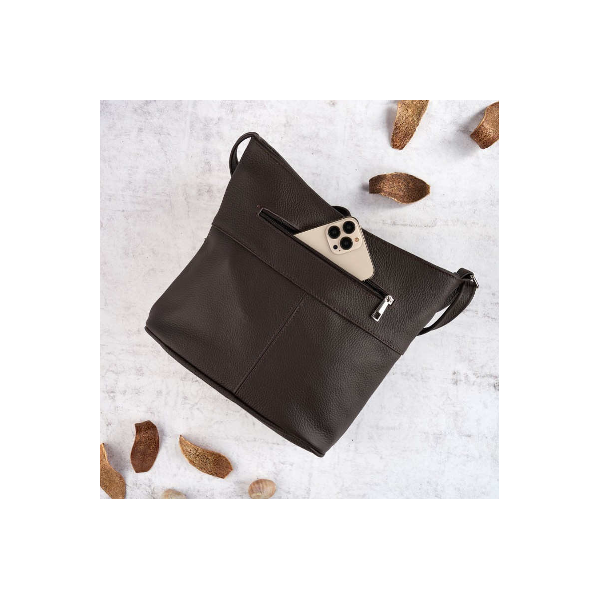 Kožená dámska hnedá crossbody kabelka PALOMA