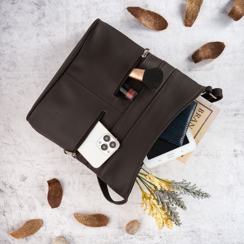 Kožená dámska hnedá crossbody kabelka PALOMA