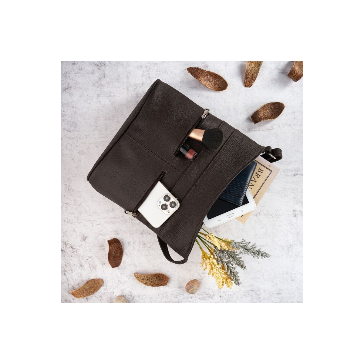 Kožená dámska hnedá crossbody kabelka PALOMA