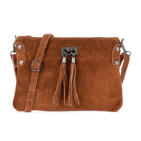 Dámska kožená semišová koňaková kabelka Borse in pelle "ZORA"