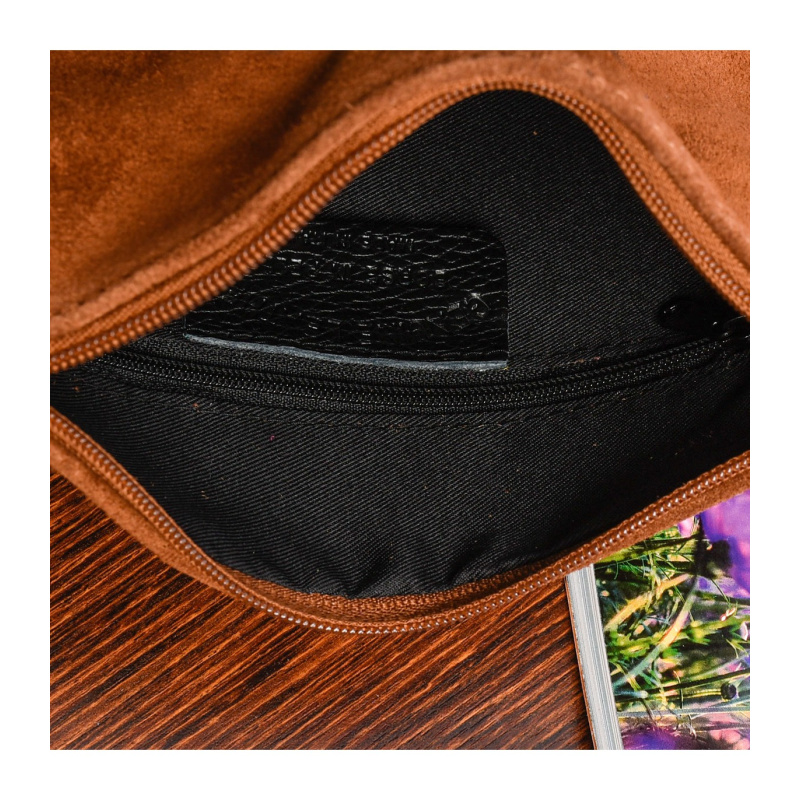 Dámska kožená semišová koňaková kabelka Borse in pelle "ZORA"