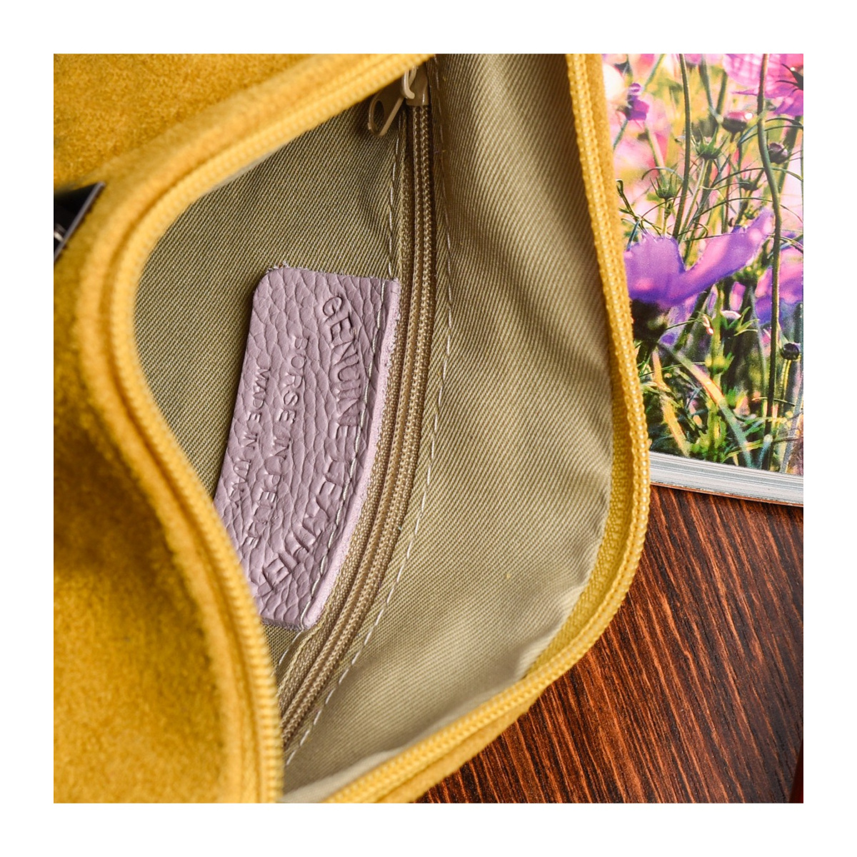 Dámska kožená semišová horčicová kabelka Borse in pelle "ZORA"