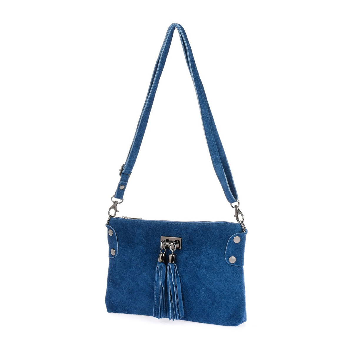 Dámska kožená semišová modrá kabelka Borse in pelle "ZORA"