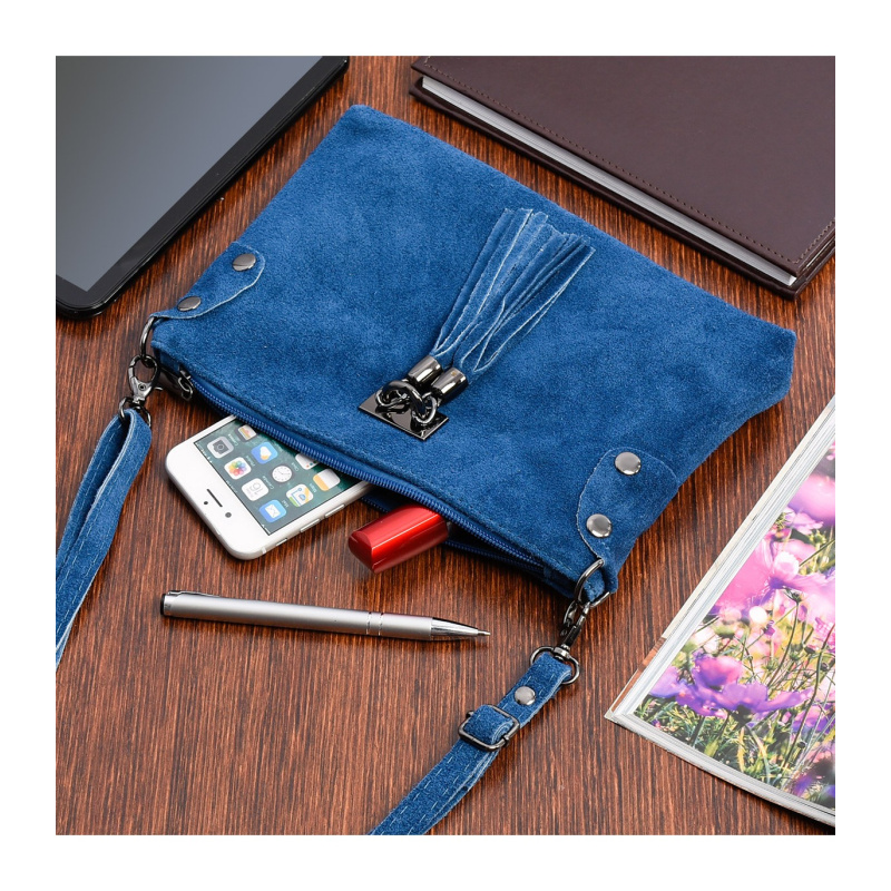 Dámska kožená semišová modrá kabelka Borse in pelle "ZORA"