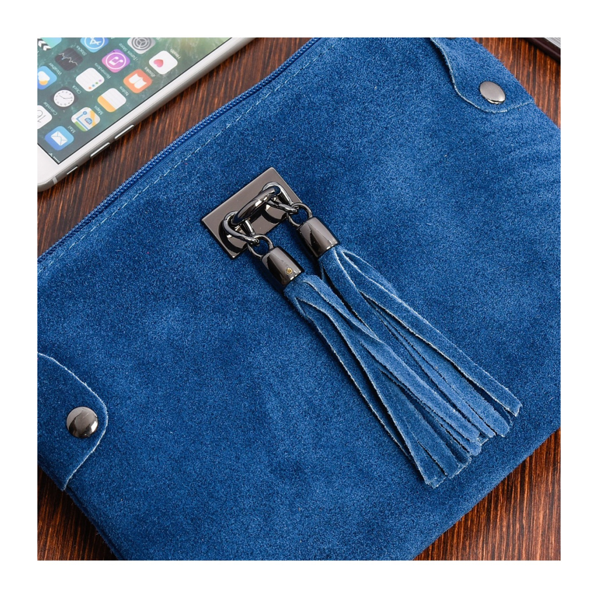 Dámska kožená semišová modrá kabelka Borse in pelle "ZORA"