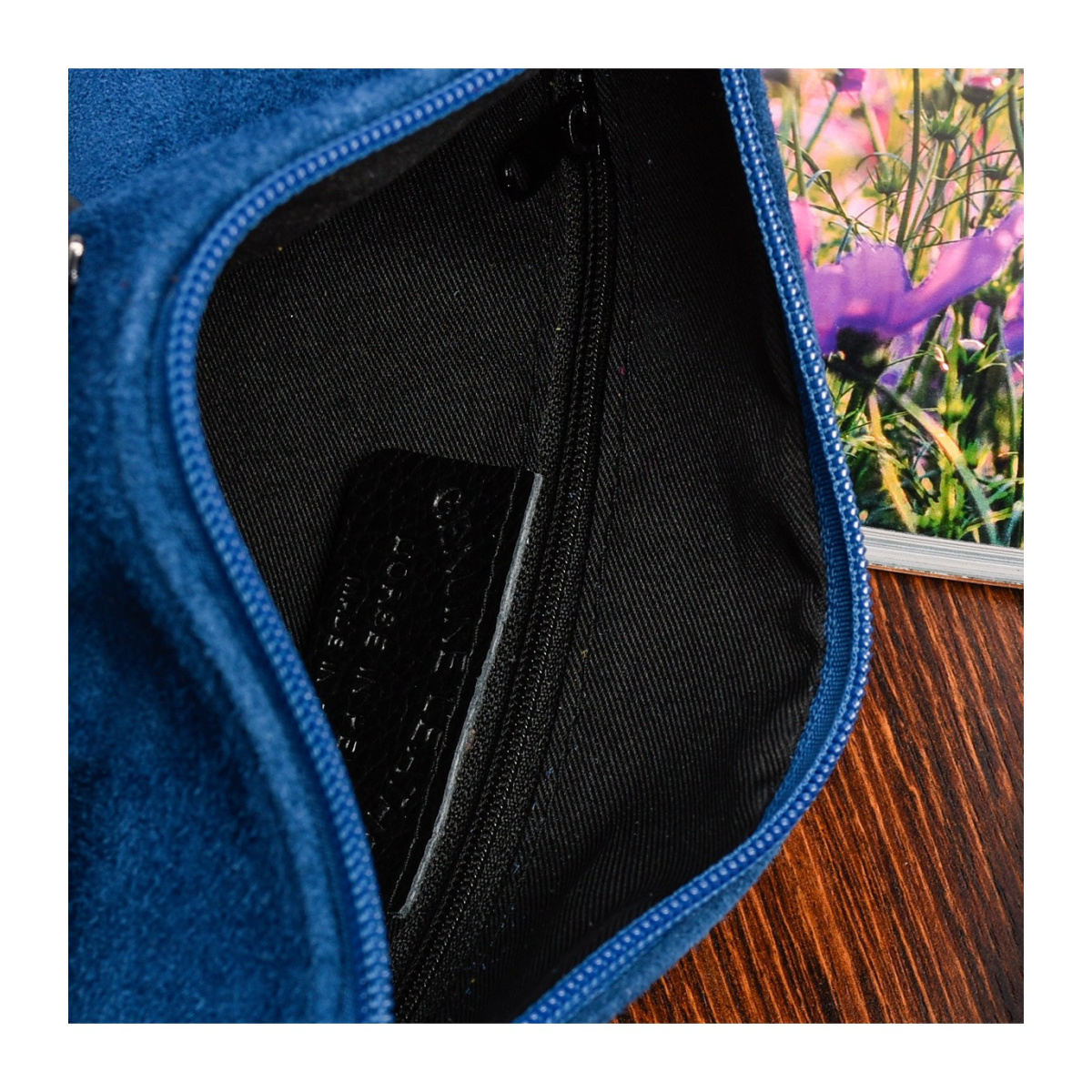 Dámska kožená semišová modrá kabelka Borse in pelle "ZORA"