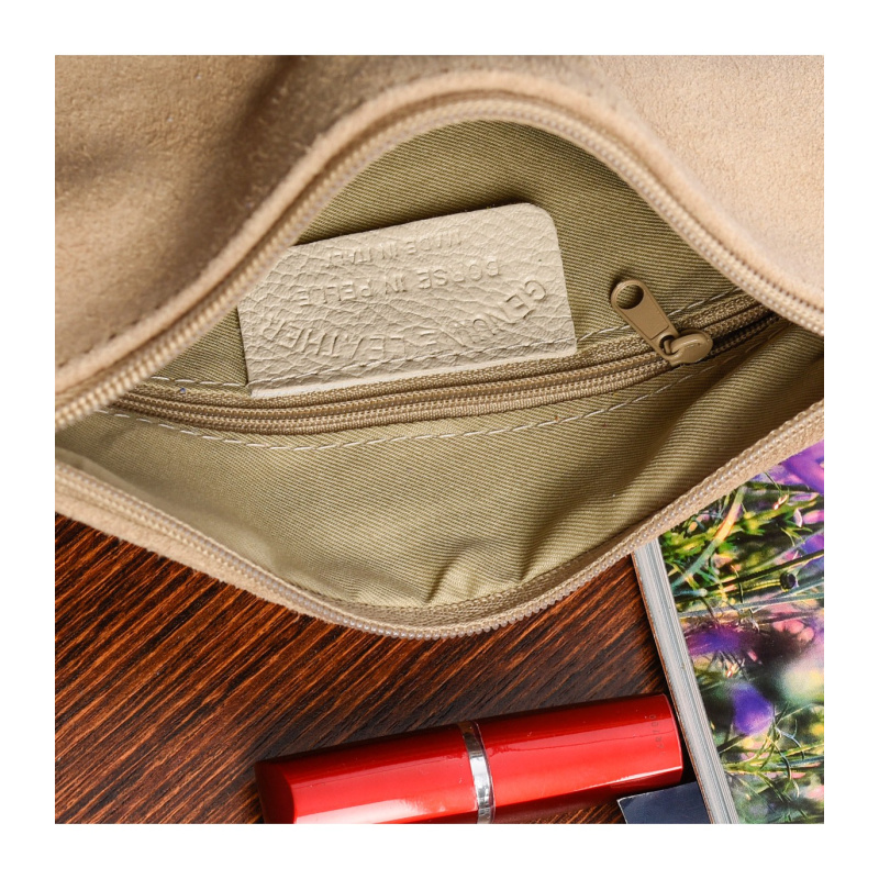 Dámska kožená semišová béžová kabelka Borse in pelle "ZORA"