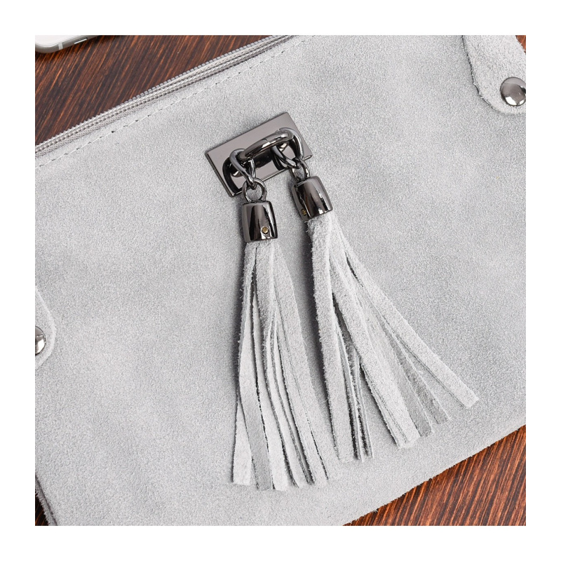 Dámska kožená semišová svetlošedá kabelka Borse in pelle "ZORA"