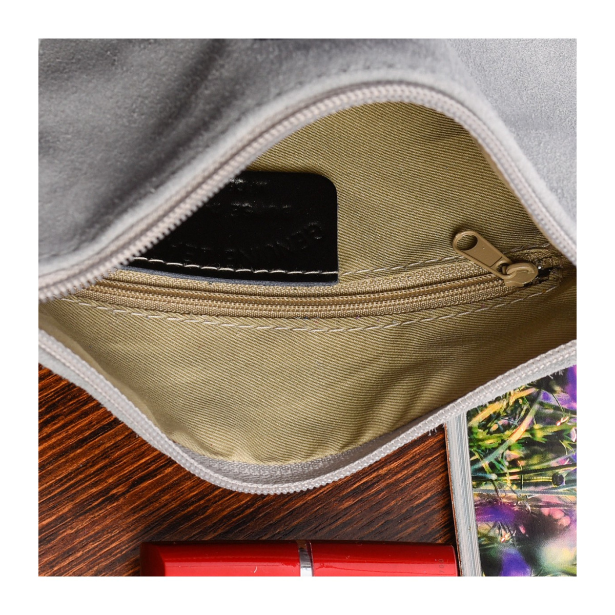 Dámska kožená semišová svetlošedá kabelka Borse in pelle "ZORA"