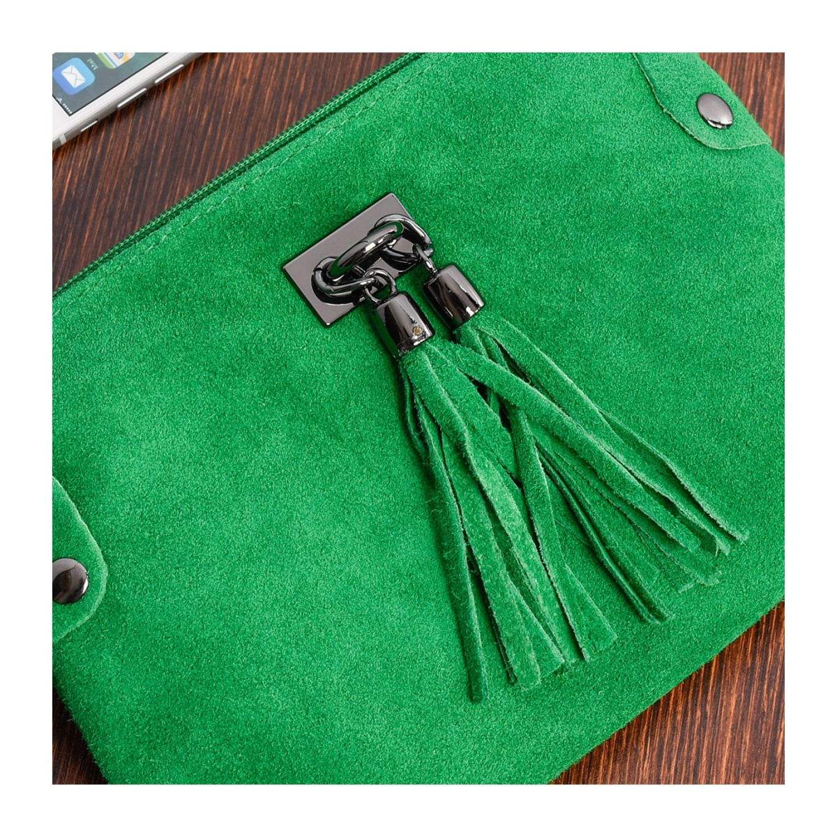 Dámska kožená semišová zelená kabelka Borse in pelle "ZORA"