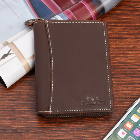 Pánska kožená vertikálna tmavohnedá peňaženka na zips