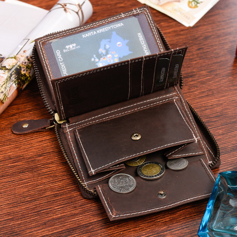 Pánska kožená tmavohnedá peňaženka na zips ADMES