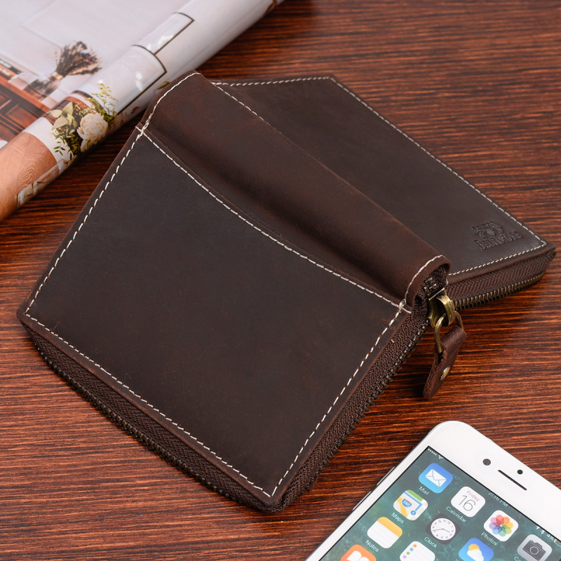 Pánska kožená tmavohnedá peňaženka na zips ADMES