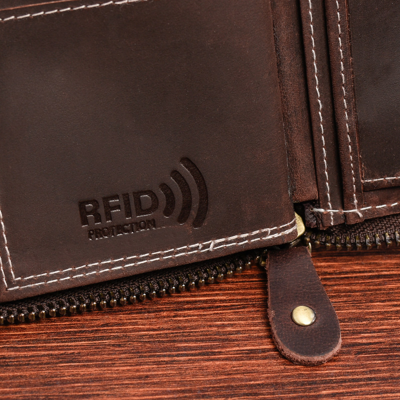 Pánska kožená tmavohnedá peňaženka na zips ADMES