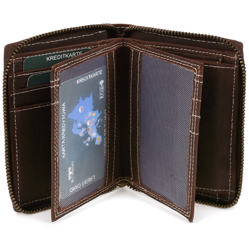 Pánska kožená tmavohnedá peňaženka na zips ADMES