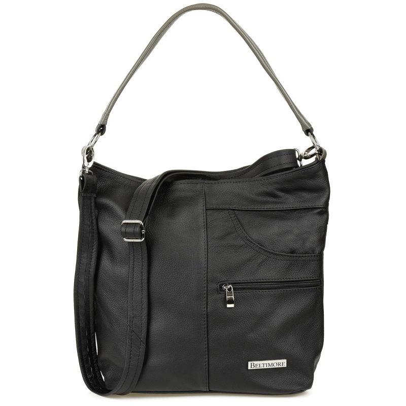 Kožená dámska kabelka black-gray PREMIUM Beltimore