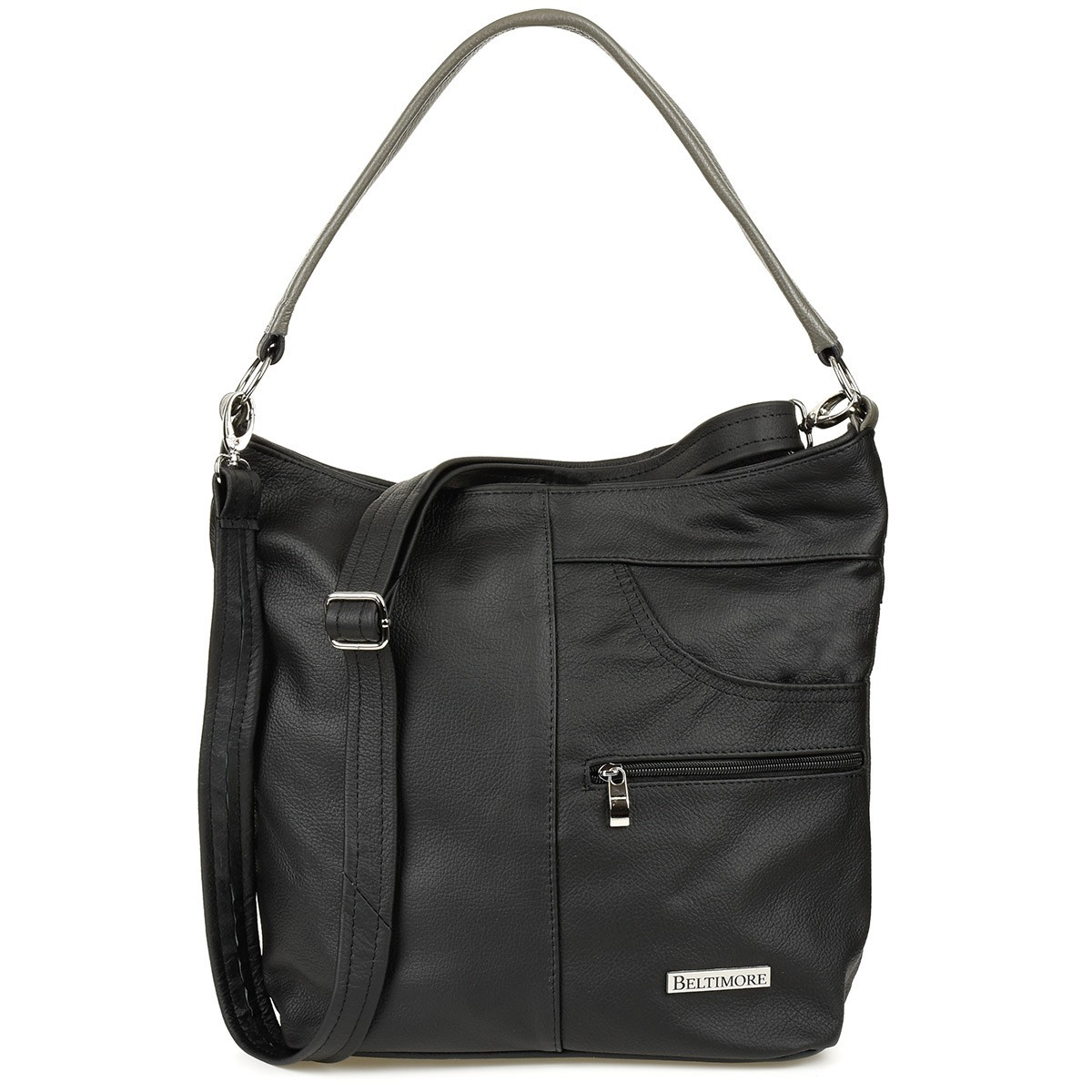 Kožená dámska kabelka black-gray PREMIUM Beltimore