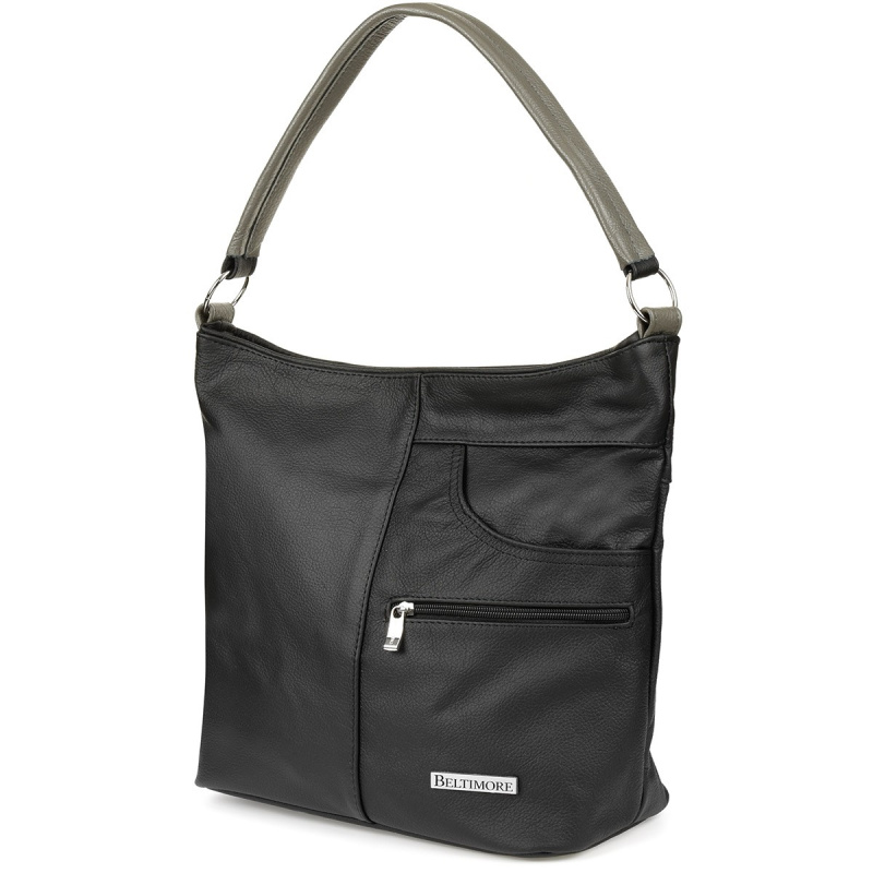 Kožená dámska kabelka black-gray PREMIUM Beltimore